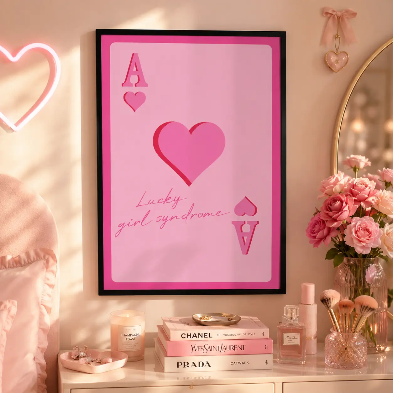 Pink Retro Wall Art, Trendy Retro Wall Art, Ace of Hearts, Aesthetic Pink Card Poster, Preppy Trendy Prints, Lucky Girl Print, Dorm Posters, Room Decor Photo BurstCanvas Poster Wall Decor, Room Decorations, Funky Home Decor,bedroom canvas poster