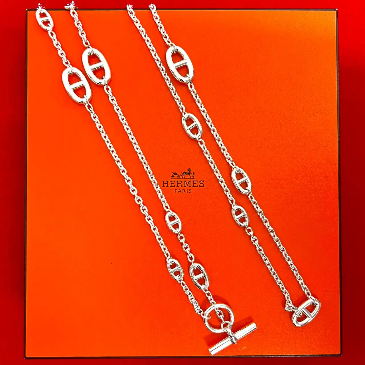 Pre-owned HERMÈS Sterling Silver 925 (Ag925) Small Leather Goods Chaîne d'Ancre Farandole 925 Necklace