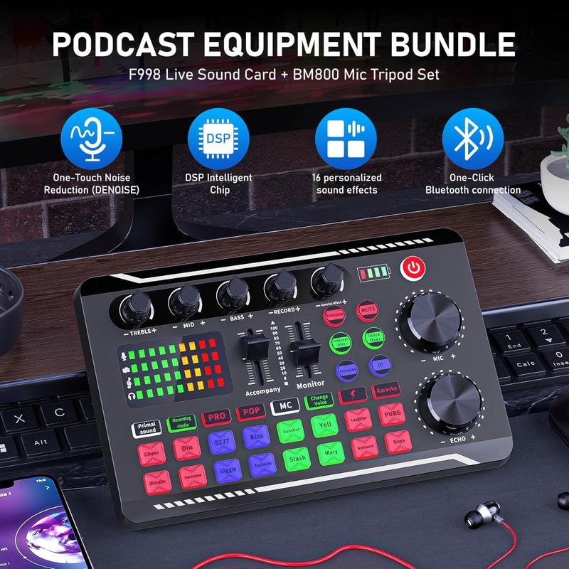 Professional Audio Mixer, SINWE Live Sound Card and Audio Interface with DJ Mixer Effects and Voice Changer,Podcast Production Studio Equipment, Prefect for Streaming/Podcasting/Gaming
