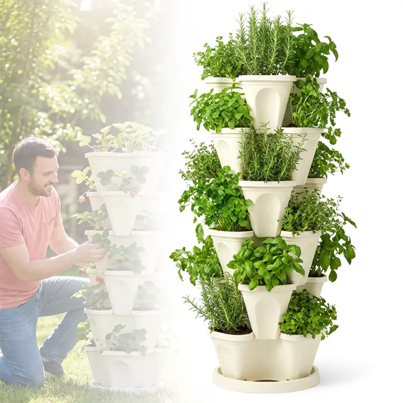 6-Tier Vertical Garden Planter Flower Pots - PP Material, Automatic Drainage, Compact Design, 18-Plant Space-Saving Tower for Herbs, Vegetables, Mother's Day Gifts