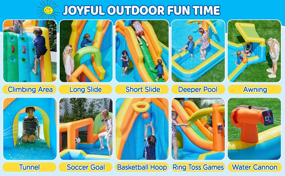 【Mother's Day Gift】Yaheetech Inflatable Water Slide w/ 2 Long Slides & Large Climbing Wall & Small Deeper Pool & Awning for Kids Aged 3 to 10, Outdoor Water Slide w/Storage Bag & 950W Blower