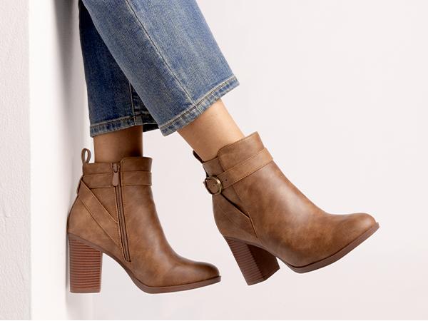 Vegan Leather Chunky Heel Ankle Boots