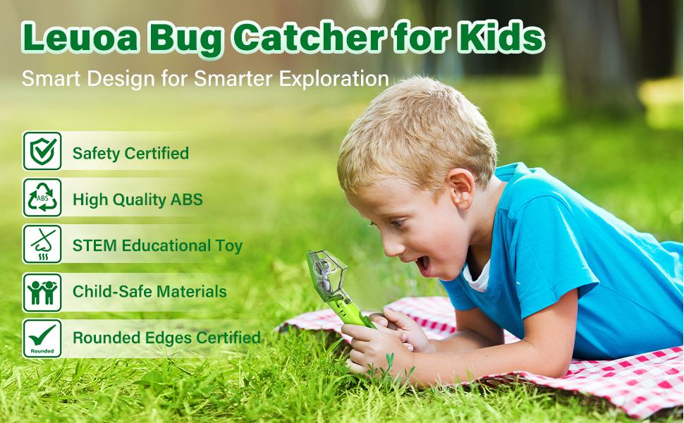 【LEUOA】 Bug Catcher for Kids, Insect Trap Kit with 6X Magnifier, STEM Educational Exploration Toys Gifts for Adult and Boys Girls, Catch Ladybugs, Butterflies, Dragonflies, Spider, Green