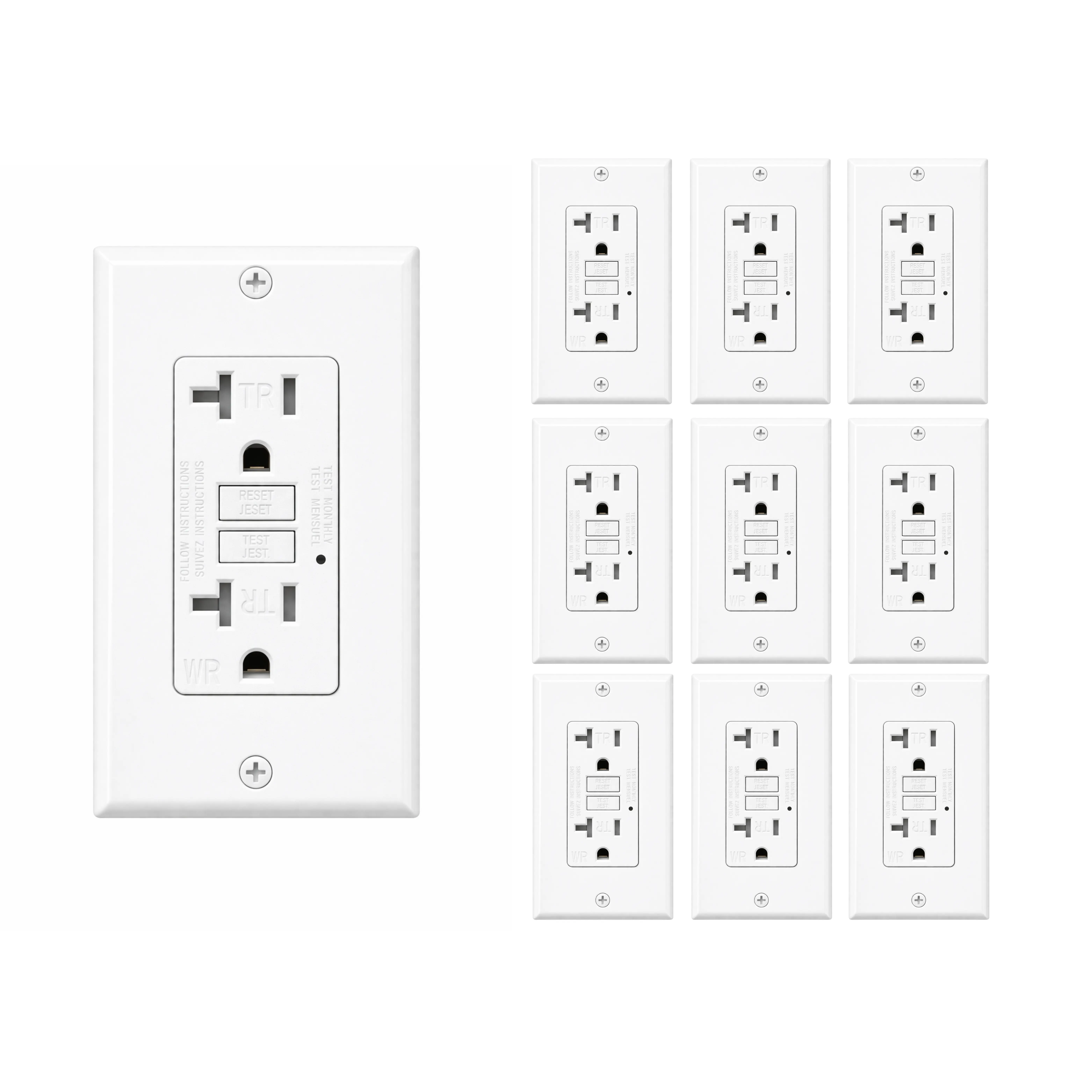 DECORA Single-Pole Ground Fault GFCI Outlet Wall Plug Power Socket - 20A 120V, Self-Test, Tamper-Resistant, Weather-Resistant, Ideal for Kitchens Bathrooms Garages (10 Pack)