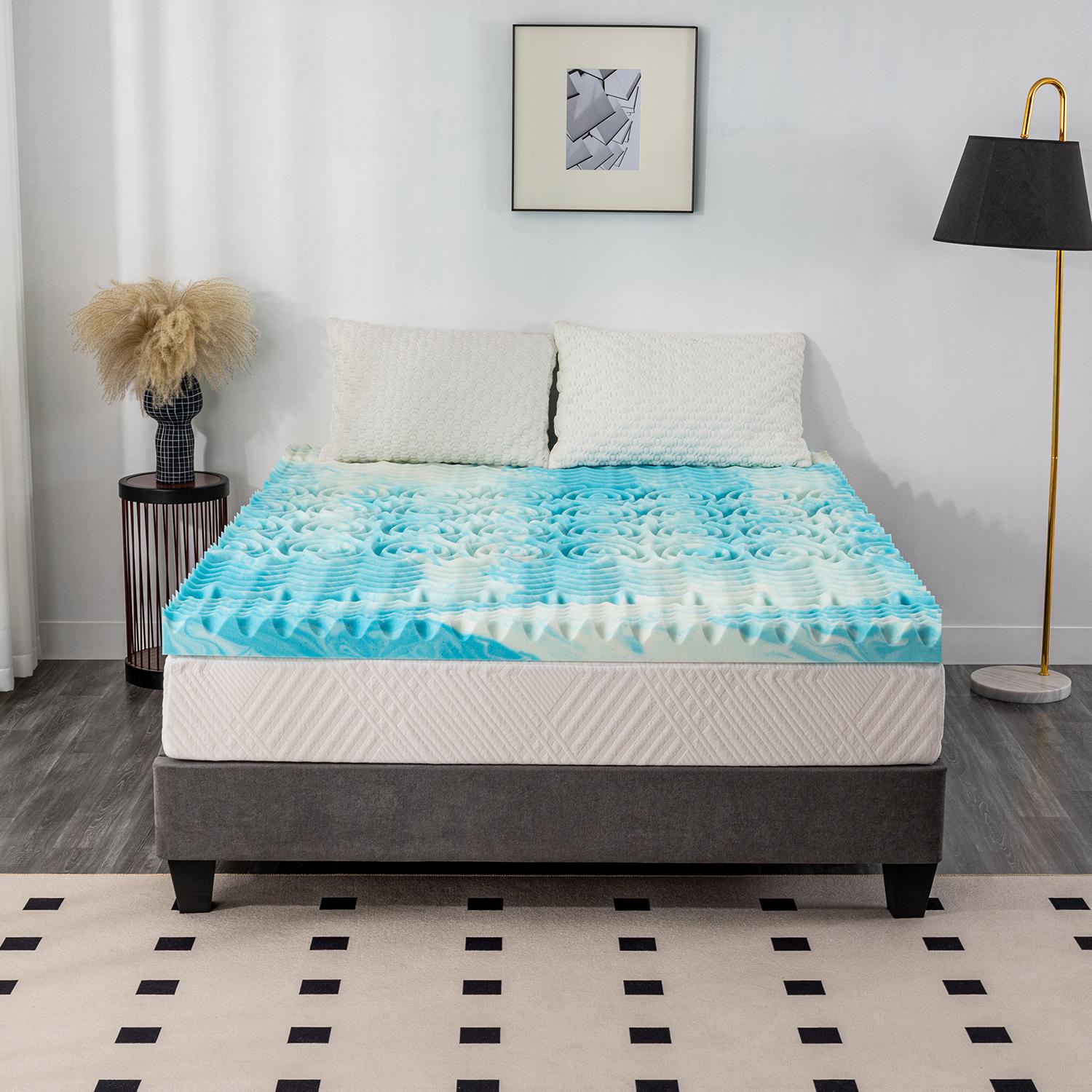 EGO 5-Zone Memory Foam Mattress Topper, Cooling Gel Infusion,  Enhance Sleep Quality, CertiPUR-US Certified, Twin Full Queen King Sizes Ergonomic Comfortable Multiple Thickness Breathability Motion Isolation Contours