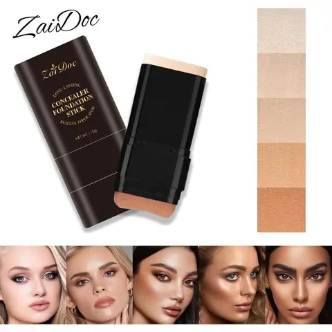 2-in-1 Solid Concealer & Foundation Stick with Built-in Brush, 15g Lightweight Cosmetic Makeup Product for Adults, Full Coverage Glow Radiant Finish, Natural Flawless Base, Storage Design, Moisture-Boosting for Any & All Skin Types