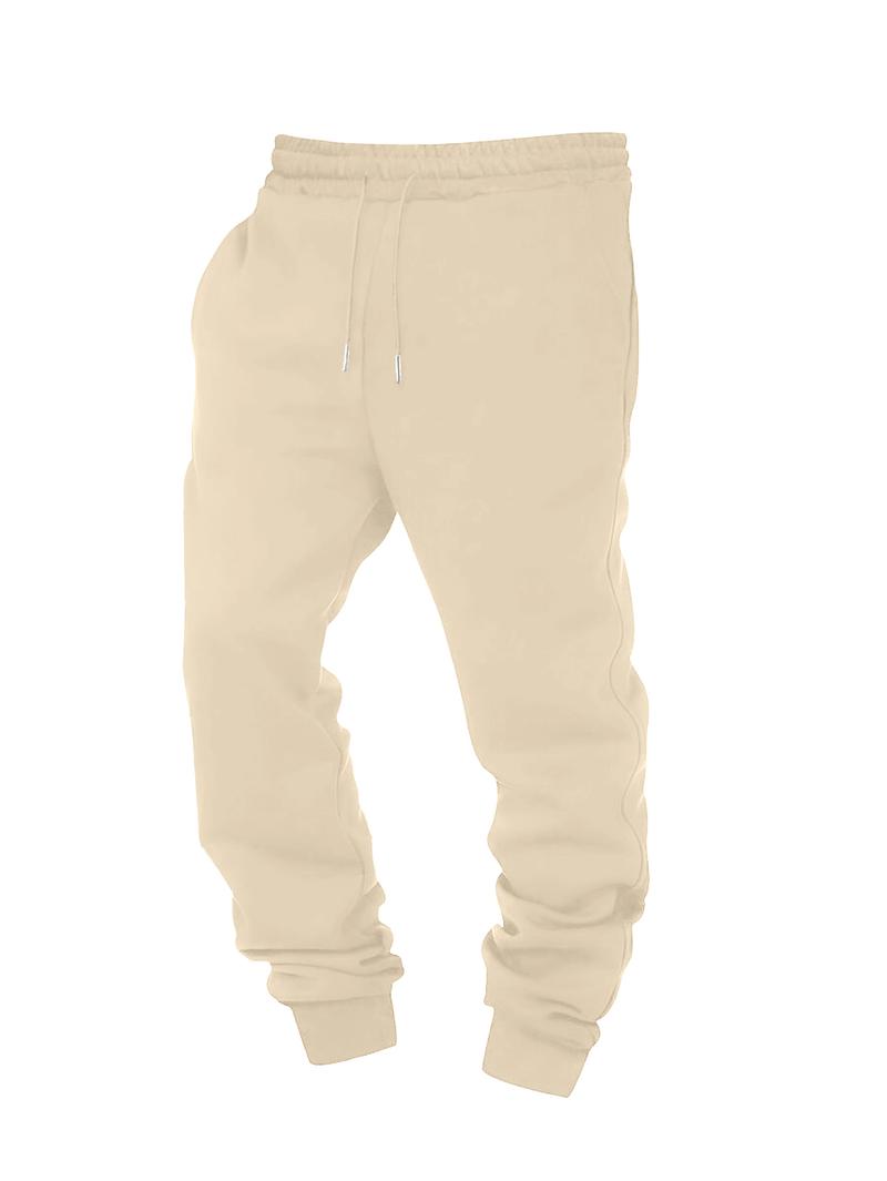 CCCMAI Men's Threaded Basketball Pants Spring/Autumn Lightweight Loose Fit Casual Knit Joggers Menswear Day Sports Stylish Sweatpants Thin Outfit Beige Trouser Plain