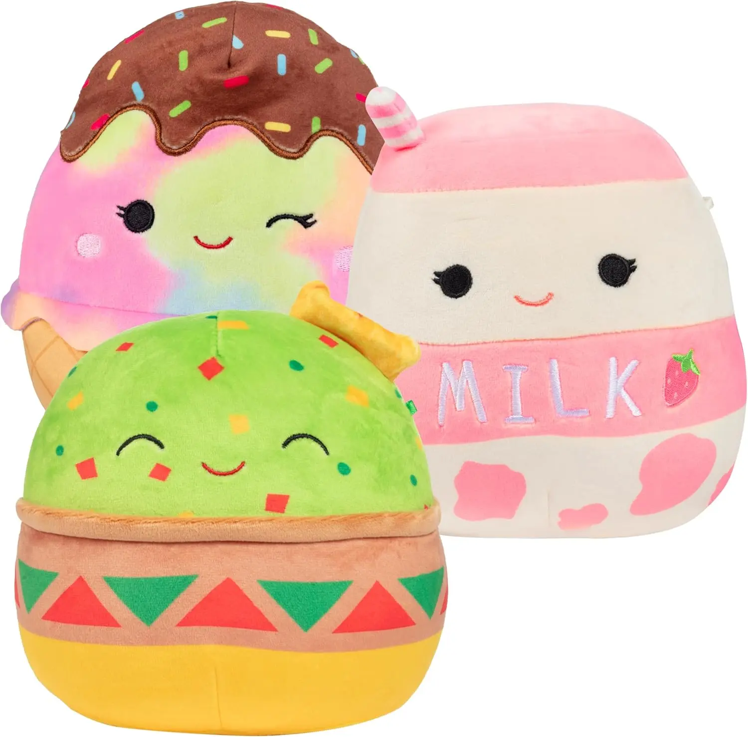 Squishmallows 8" Christmas Foodie Snack 3-Squish Pack- Ice Cream, Guac & Milk - Collectible Soft & Squishy Stuffed Animal Toy - Holiday Gift Set for Kids, Girls & Boys