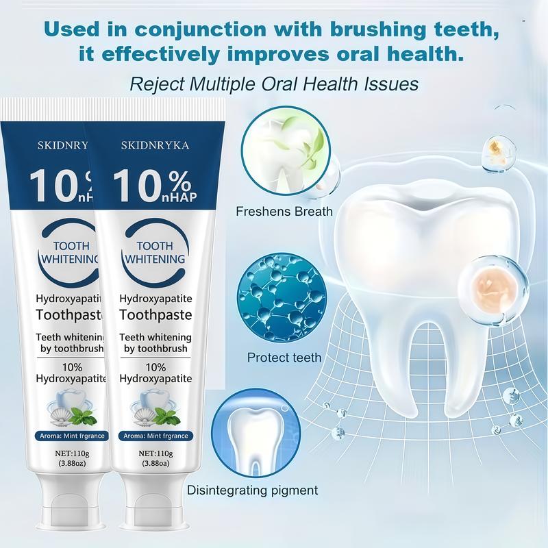 10% Hydroxyapatite Toothpaste - 1/2/3pcs, Refreshing Mint Flavor, Easy Stain Removal, Gum Care, Teeth Cleaning & Whitening, Long-lasting Fresh Breath, Enhances Your Smile, Family Oral Health, Essential for Oral Care, Whitening Toothpaste