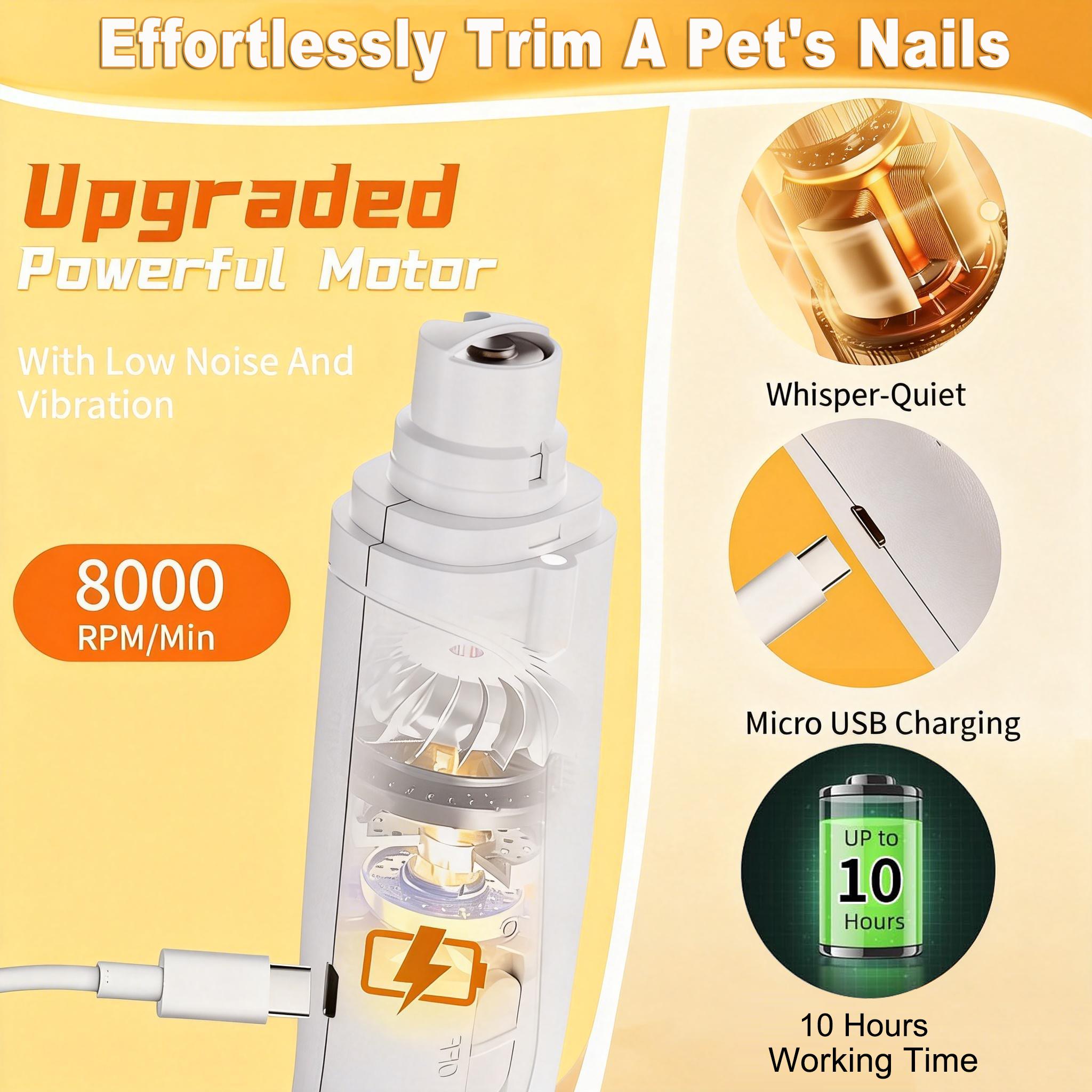 2-in-1 pet nail clipper and grinder, dog nail clipper trimmer, ultra quiet electric nail set, rechargeable, suitable for trimming toes and claws of dogs and cats of all sizes