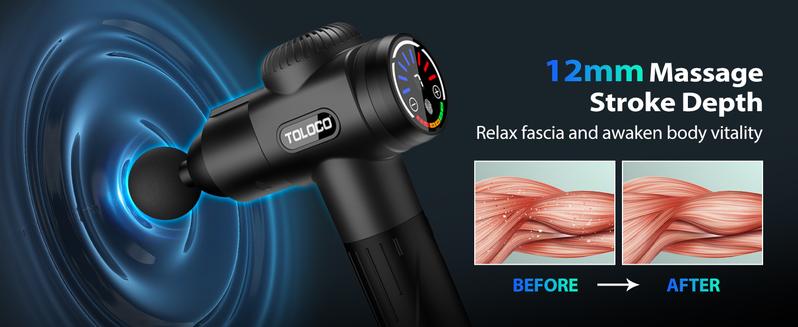 TOLOCO Massage Gun, Muscle Deep Tissue Massager with LED Display, 7 Speeds, Percussion Massage Gun with 10 Replacement Heads, Perfect Gift Relaxing Therapy