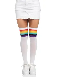 Nia Rainbow Thigh High Knit Stockings Pride Celebration Socks