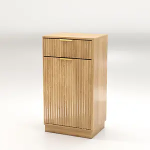 10-Gallon Woodgrain Tilt-Out Trash Can Cabinet with Wave-Textured Drawer & Pull-Out Bin - Multipurpose Kitchen/Bath Organizer in Oak Finish