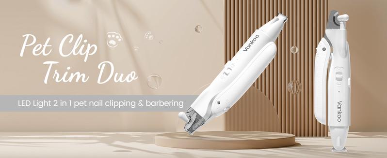 Vankoo 2-in-1 Dog Nail Clipper & Paw Hair Trimmer Kit with LED Light, Pet Paw Trimmer Rechargeable & Waterproof – Small Dog Grooming Clippers– Safe for Dogs & Cats low noise pet shaver Christmas Gift