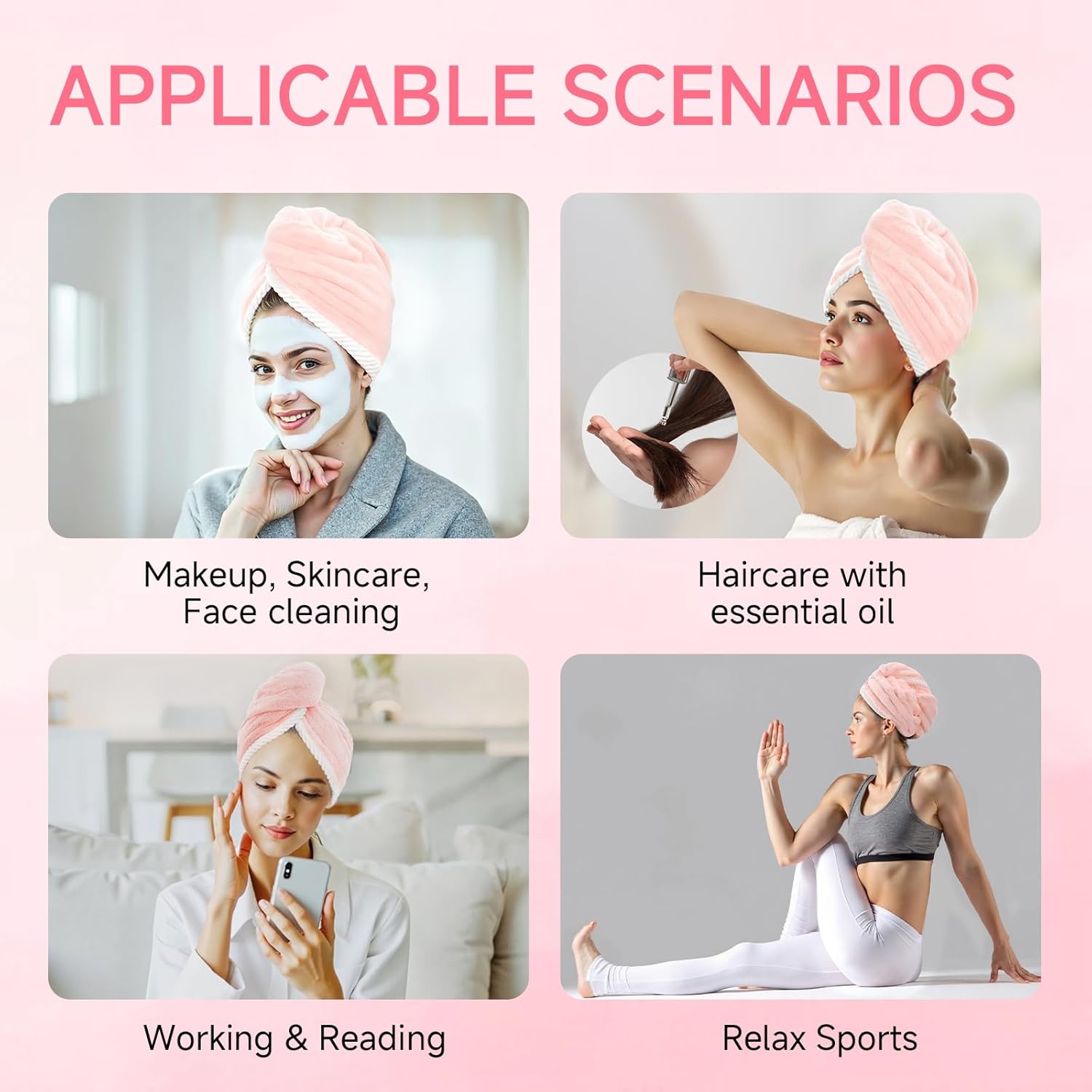 Microfiber Hair Towel Wrap Soft Lightweight Hair Turban for Wet Hair Highly Absorbent Quick Drying Hair Towel for Curly Straight or Wavy Hair