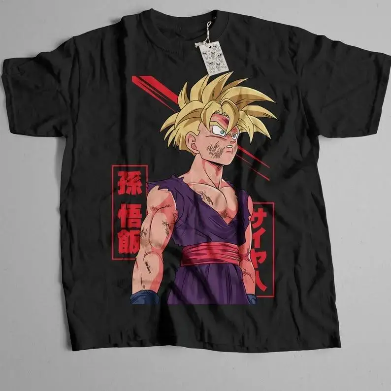 Women's DBZ Gohan Anime Print Tshirt - Casual Short-Sleeve Round Neck Top, Soft Lightweight Breathable Moisture-Wick Fabric, Gym-Ready Tee for Everyday Streetwear Essentials