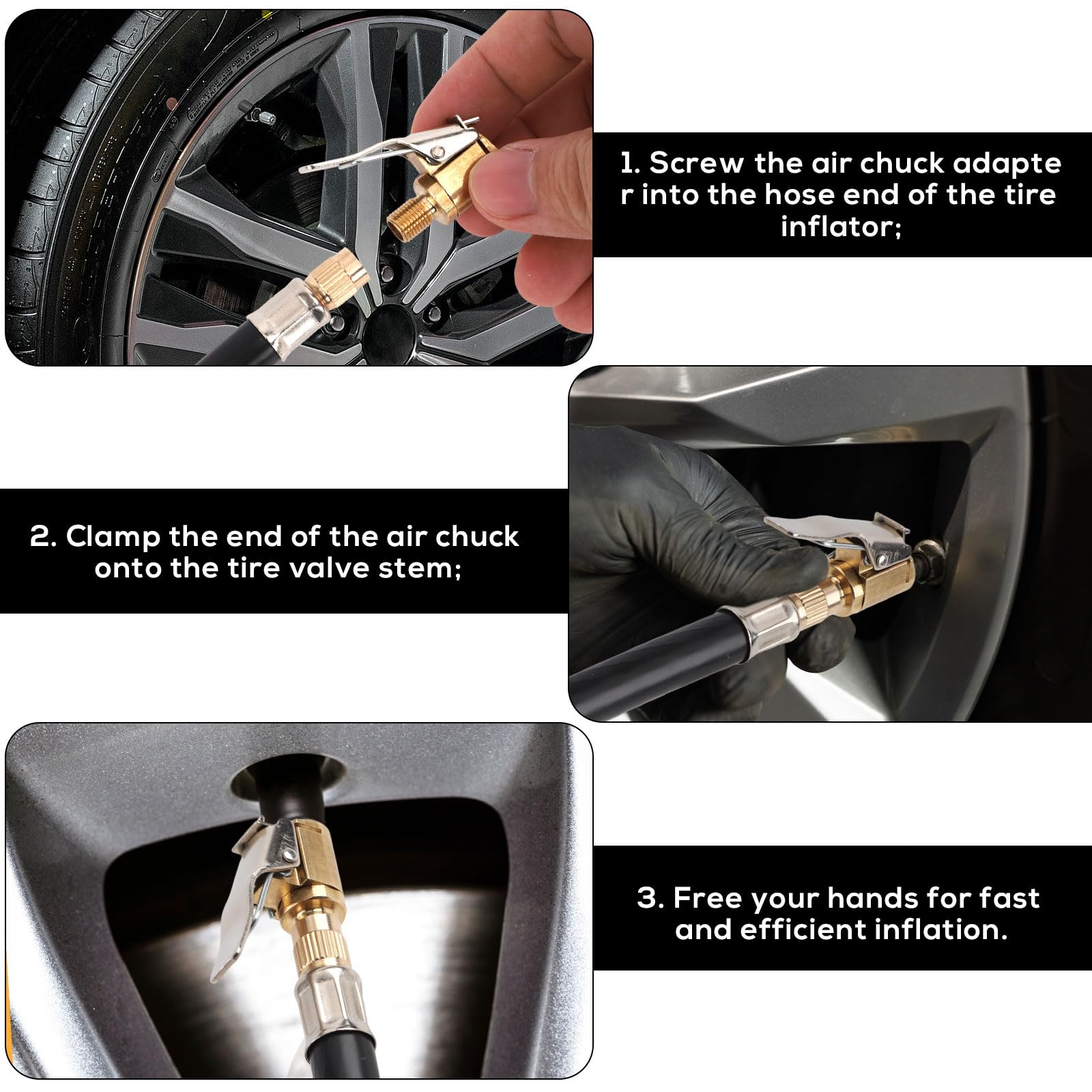 Brass Locking Tire Air Chuck with Clip Adapter, Leak-Proof Inflator Nozzle Connector Accessory for Vehicle Air Compressors and Tire Pumps Brass Locking Tire Air Chuck with Clip Adapter, Leak-Proof Inflator Nozzle Connector Accessory for Vehicle Air Compressors and Tire Pumps