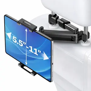 Car Headrest Tablet Holder 360° Rotating Adjustable Mount for 4.7”-12.9” Devices Shockproof Foldable Universal Tablet Stand for Family Travel & Road Trips