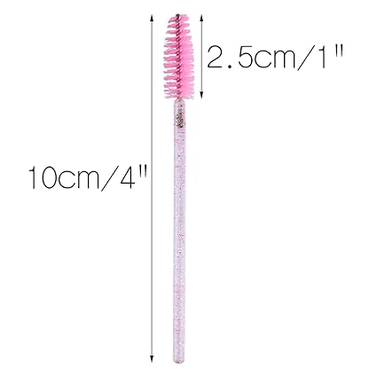 50PCS Pink Crystal Lash Wands – Stylish, Disposable Spoolies for Perfect Lash Extensions, Brows & Makeup Magic Brush Mascara Cosmetic