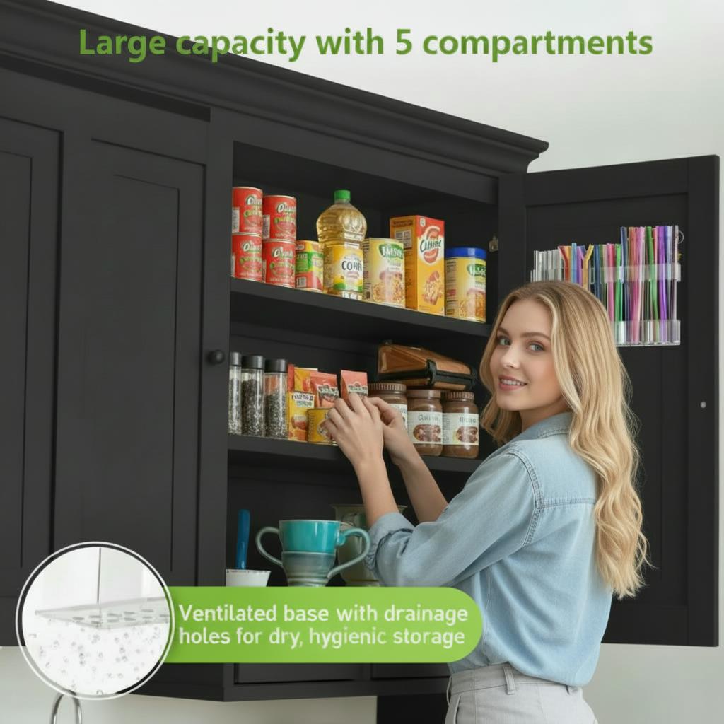 9.5-inch Large Acrylic Straw Holder for Cabinet Doors Reusable Adhesive Storage Rack for Countertops and Cupboards, Clear and Space-Saving