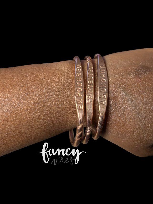 Fancy Wire Solid Copper Affirmation Bangles - Handcrafted with Positive Words for Strength & Confidence