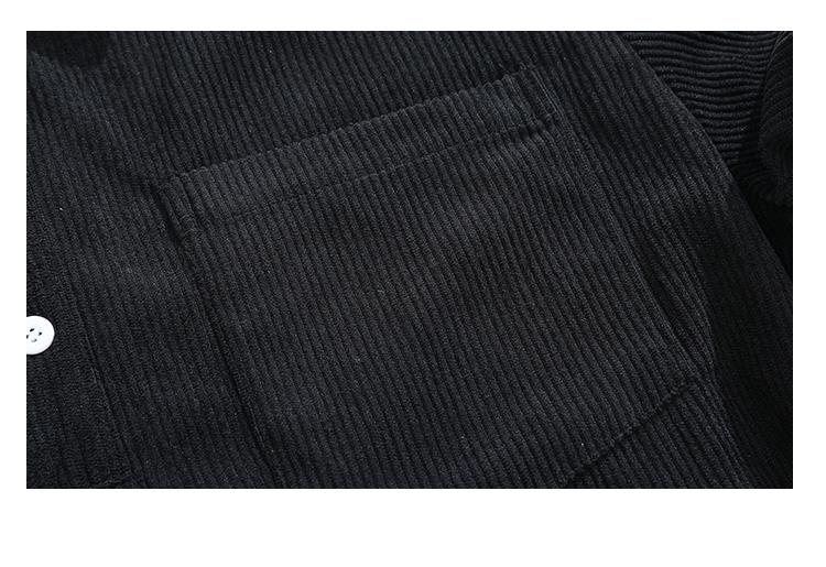 2 Counts Men's Corduroy Polo Shirt Green & Black Two-Tone Loose Long Sleeve Casual Coat Medium Fit Polyester