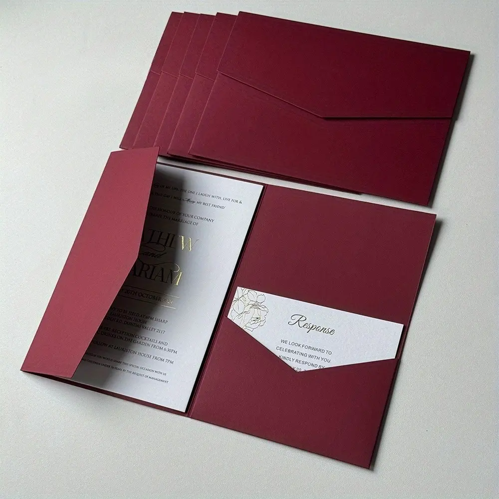 25pcs Tri-Fold Pocket Wedding Invitation Covers - Elegant Minimalist Design,DIY Envelopes Stationery for Weddings, Engagements, Birthdays, Baptisms & More - High-Quality Paper, No Power Needed, Wedding Invitation Cards