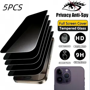 (5-in-1) Protective Case 5-Pack - Compatible with 13 Pro Max, 16, 17Air, 16E, 15, 14, 13 Pro Max. Features anti-peep, scratch-resistant, shatterproof, impact-resistant 9H hardness, full-screen coverage, iPhone privacy anti-spy screen protector.