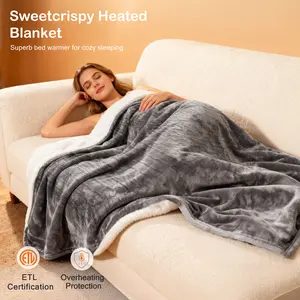 Heated Blanket,Electric Blanket with Dual Zone Independent Control, 10 Heat Levels and Auto-Off, Washable Flannel & Sherpa Fabric Electric Warmer