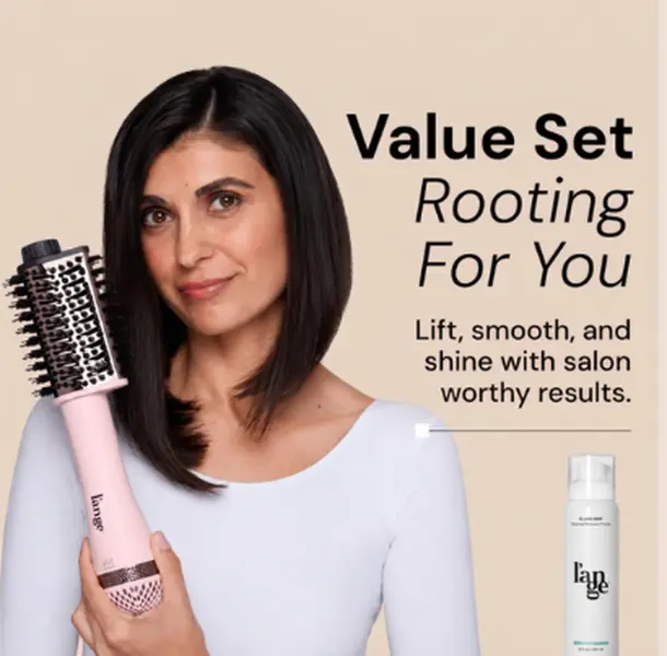 L'ANGE HAIR - Rooting For You Value Set Hair Dryer Kit - Le Volume Eleve 65MM 2-in-1 Titanium Teardrop Barrel Brush Dryer + Glass Thermal Blowout Primer for Towel-Dry Strands with Heat Protection
