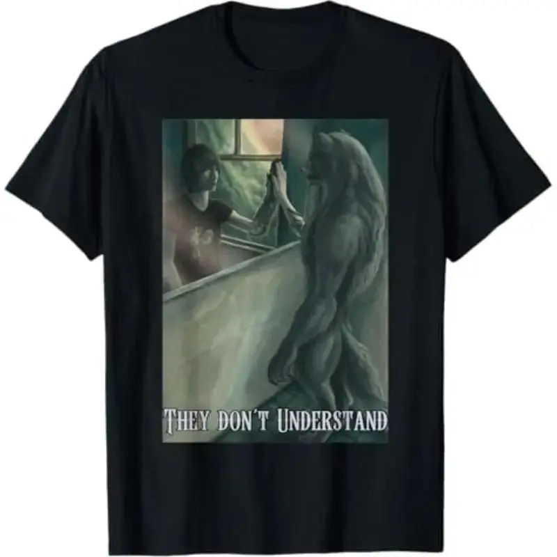 Men's Short-Sleeve Cotton T-Shirt, Relaxed-Fit Top with Werewolf Ripping Meme "Literally Me" Alpha Wolf Design