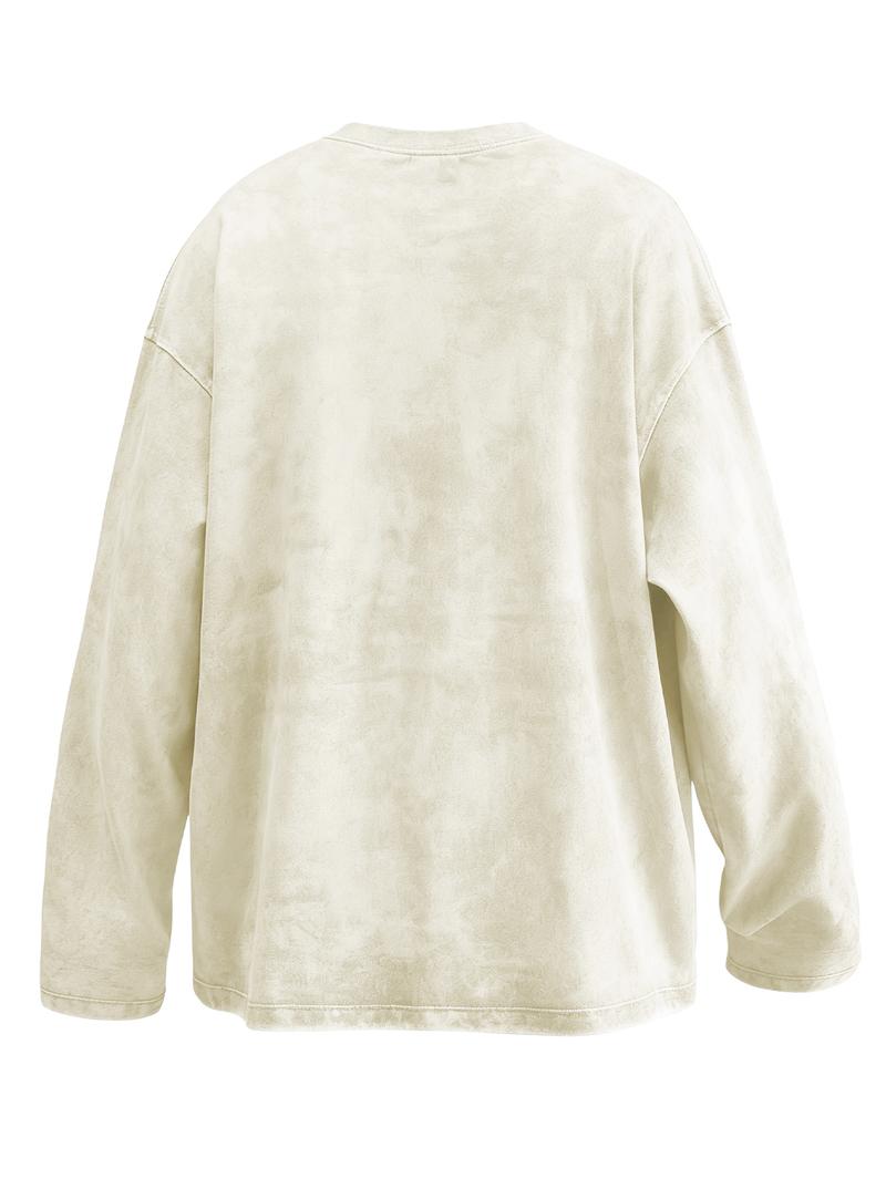 CCCMAI Men's Washed Cotton Round Neck Long Sleeve Tee, Loose Fit Casual Crew Neck T-shirt for Fall Winter, Men's Top for Daily Wear Menswear Soft Top's Streetwear Tshirt Crewneck