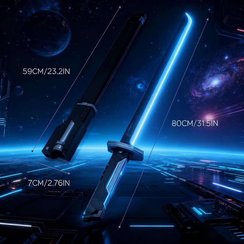 Cyberpunk Neon Sword Lightsaber Toy 31.5" Spark Blade Sound & Fog Eight-Color Streaming Light Effect Type-C Rechargeable for Rave, Cosplay & Display