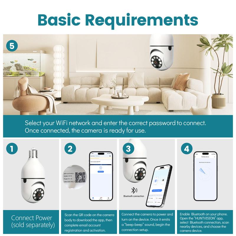 PBSEV Indoor Cameras for Home Security,3MP Full HD Smart Al E27 Light Bulb Camera,360°PTZ&2.4GHz WiFi Wireless Security system with Motion Detection,Two-Way Audio,Easy Install&Support TF/cloud storage