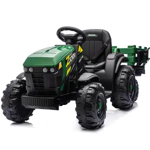 24V Kids Ride on Tractor Toy, Electric Tractor for Kids with Trailer, 2x200W Motors