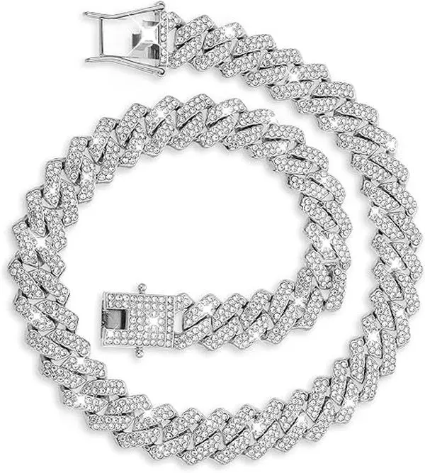 Women's Iced Out Cuban Link Chain - 14mm Miami Hip Hop Bling Necklace, 18in Elegant Rhinestone Jewelry, Hypoallergenic Precious Alloy, High Polish Mirror Shine, Exquisite Chain Jewelry, Feminine Cuban Style with Bold Edge, Chunky Casual Wear