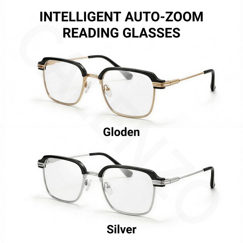 Frameless Smart Zoom Reading Glasses for Men & Women, UV Sun Readers, Computer Anti Blue Light Glasses, Progressive Photochromic Multifocus, Automatic Diopter Adjustment, High-Definition Vision, Blue Light Filter, Ergonomic Design, Soft Silicone Nose Pads