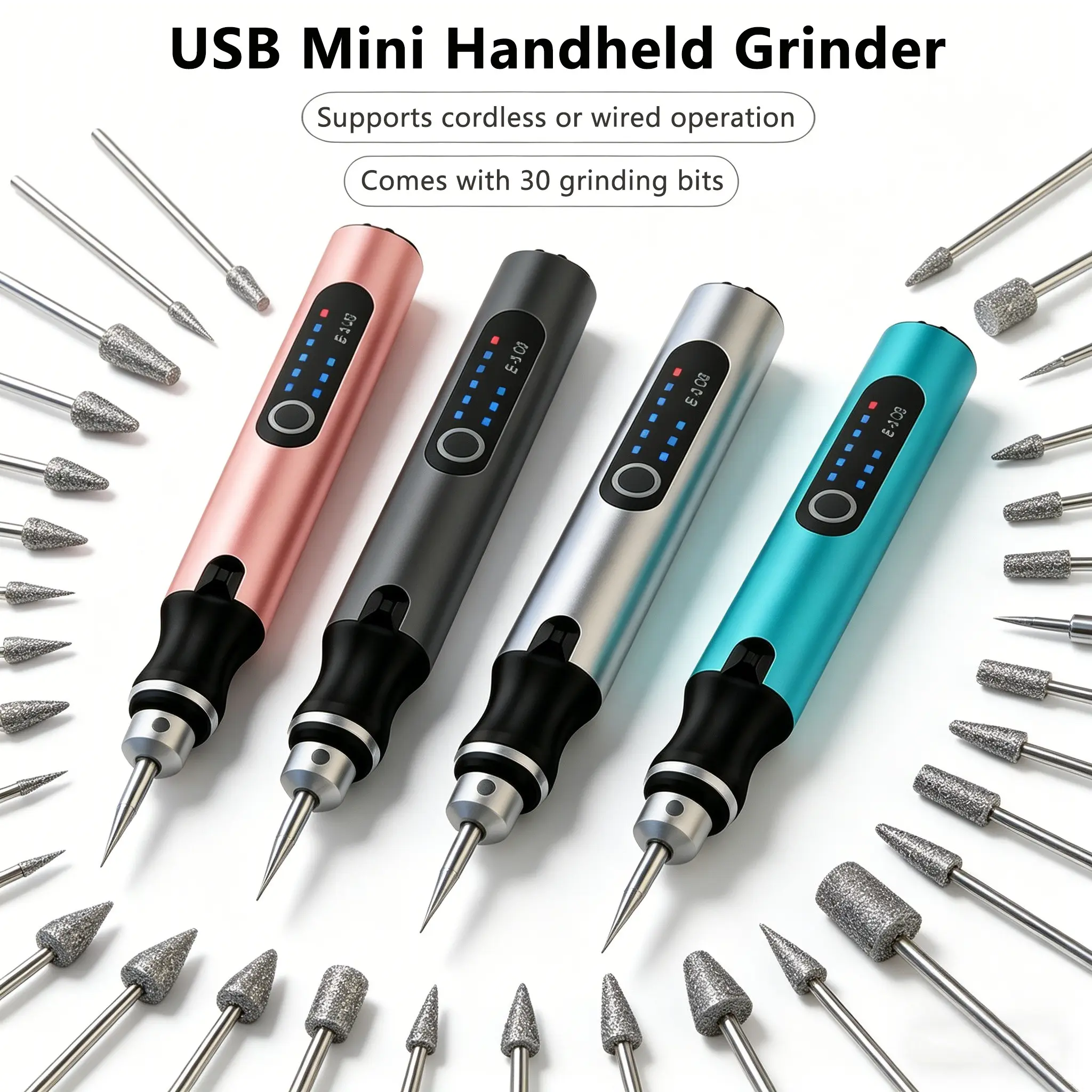 31pcs USB-Powered Electric Grinding & Polishing Tool Set, Car Polisher, Multi-Speed for Wood, Metal & Gemstone, Cordless Drill Bits