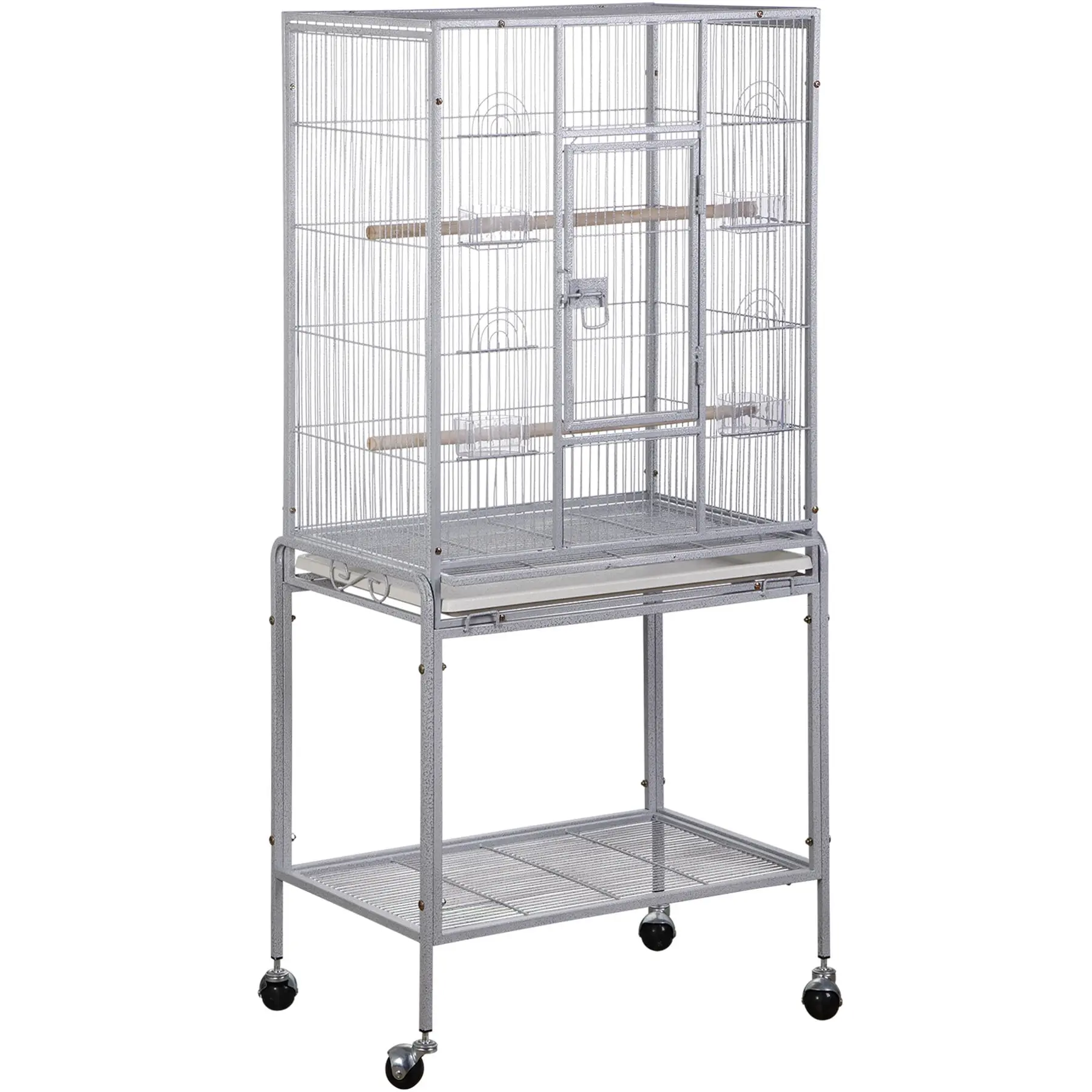 Segawe 53" Durable Iron Rolling Bird Cage - White Wrought Pet House with Rolling Stand for Lovebirds, Parrots, Parakeets, Parrot Cage, Parakeet Cages