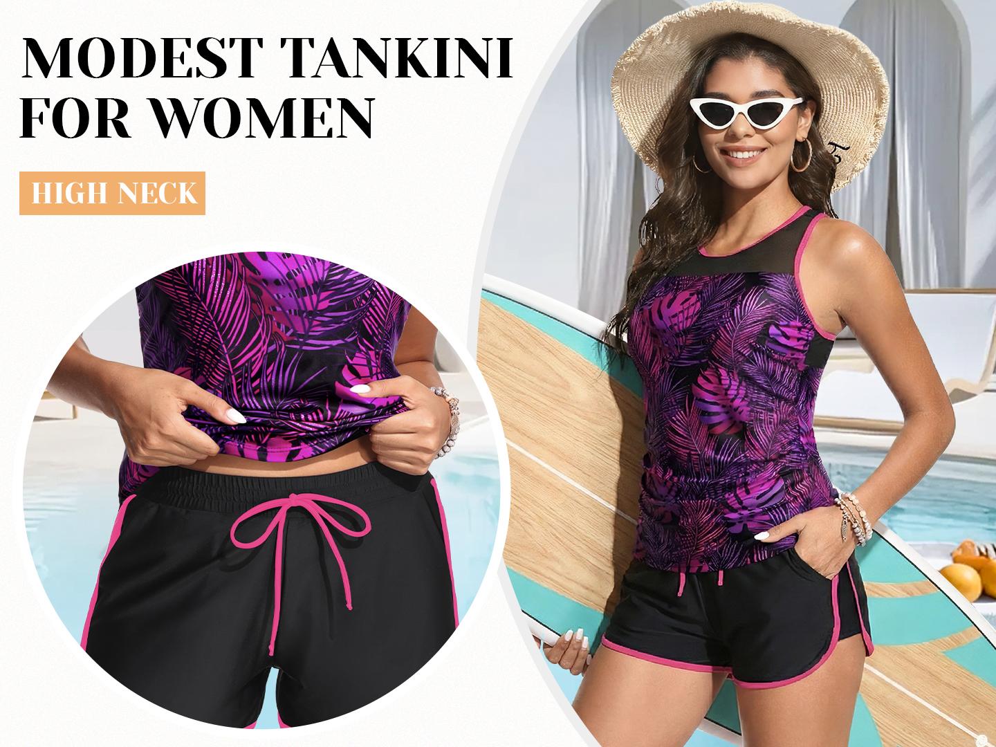 Aqua Eve Women Tankini with Shorts - Tummy Control Two Piece Swimsuit High Neck Bathing Suit with Pockets 2026 Swimwear