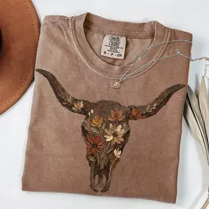 Comfort Colors Brushstroke Floral Western Cow Skull Tshirt Cowboy Tee Punchy Western T-Shirt Flower Cowgirl Sublimation Desert Western Art
