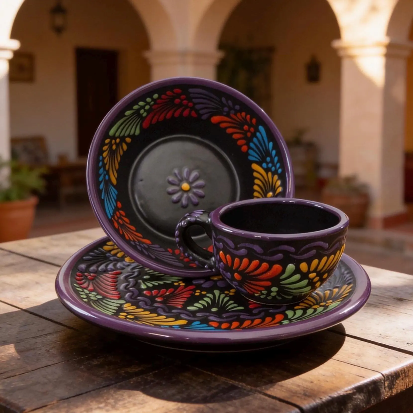 Handmade Talavera Dinnerware Set 3-Piece - Mexican Pottery