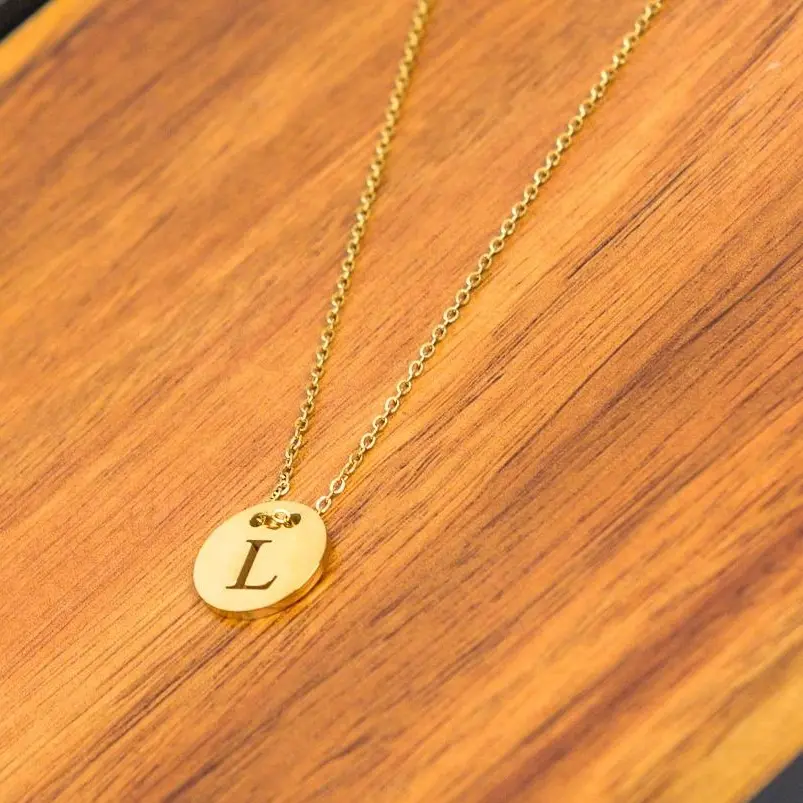 Custom Made Gold Plated Initial Coin Necklace Stainless Steel