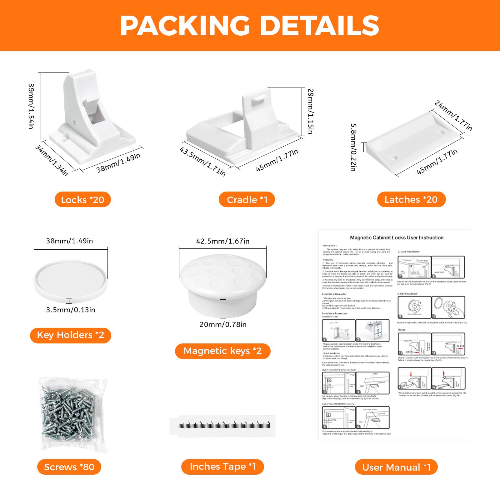 TAKOO 20 Pack Magnetic Cabinet Locks Proof Cupboard Drawers Latches Adhesive Easy Installation No Warranty