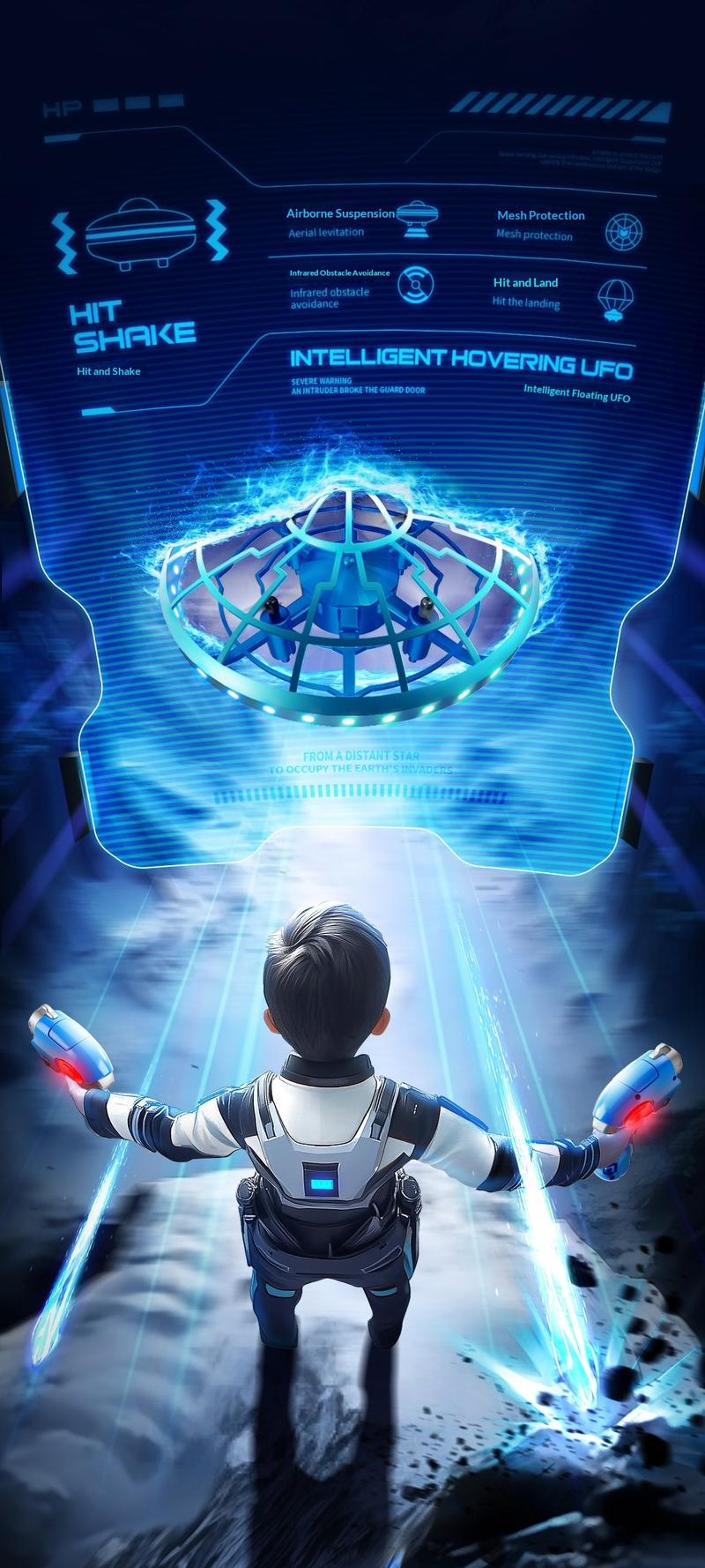 RC Shooting Sensor Flying Disc Drone Toy – Smart Hover Quad-Copter with Obstacle Avoidance, LED Light-Up Stunt Drone, Interactive Electronic Shooting Game Flying Toy for Kids & Adults, Indoor Mini Drone Gift