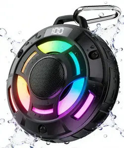 Bluetooth Speaker, 2025 Portable Wireless Shower Speaker, Digital Display Portable Speaker with Detachable hook ,IPX7 Waterproof with LED Light, HD Sound & Bass for Bathroom, Pool, Beach & Outdoor