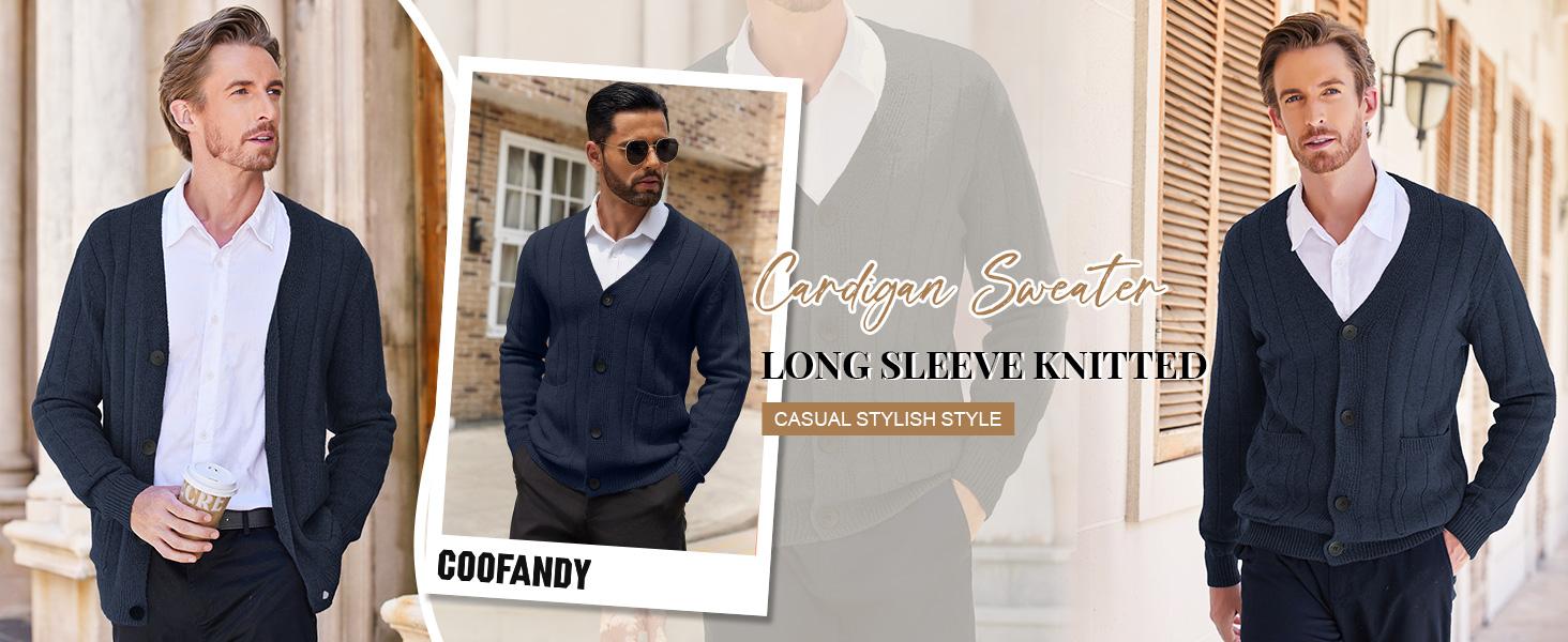 Coofandy Men's Long-Sleeve Cable Knit V-Neck Button-Up Cardigan Top with Pockets, Ribbed Hem, Soft Fabric - Casual, Office Wear, Gift Idea for Small-Sized Men Coofandy Men's Long-Sleeve Cable Knit V-Neck Button-Up Cardigan Top with Pockets, Ribbed Hem, Soft Fabric - Casual, Office Wear, Gift Idea for Small-Sized Men
