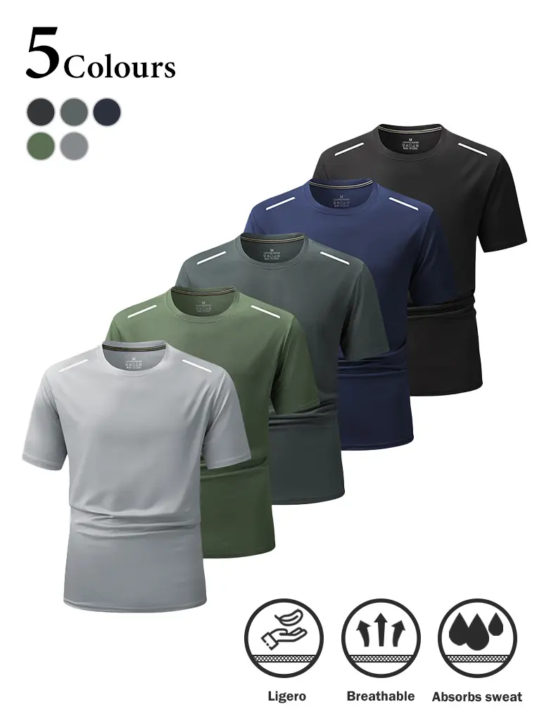 Men's Slim-Fit Short-Sleeve Sporty Chic Unisex Breathable Fabric Sports T-Shirt - Cooling Everyday Active Twill Gym Top with Reflective Stripes for Running/Gym Safety, Machine Washable (Cold Wash, Permanent Press Cycle)