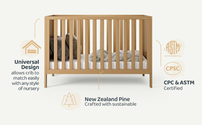 HARPPA 5-in-1 Wooden Convertible Crib, Converts to Toddler Bed, Daybed, Sofa & Full-Size Bed, 3 Adjustable Heights, Non-Toxic Finish Sustainable Nature Pinewood