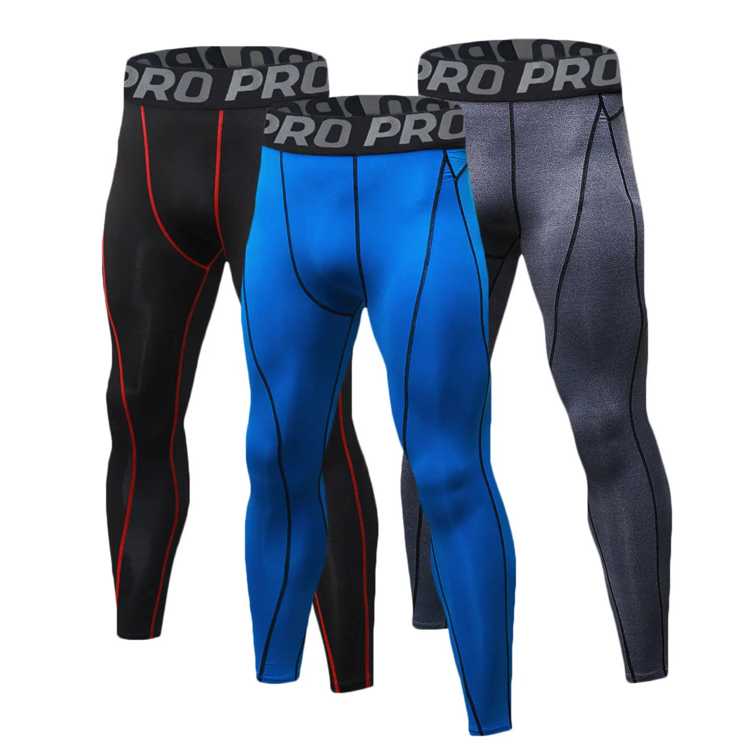 Men's 3-Pack High Compression Fit Workout Pants, Breathable High-Elastic Quick-Dry Baselayer Tights for Running, Basketball, Breathable High-Elastic Men's Sports Leggings